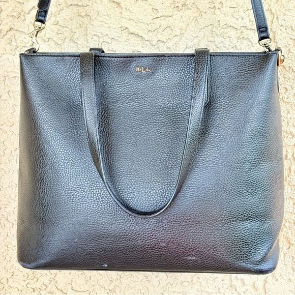 Lauren Ralph Lauren Handbags - Lauren Ralph Lauren Black Faux Leather Large Tote Bag Crossbody Shoulder Purse